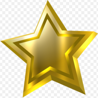A gold, 3D star with a shiny finish.