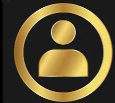 Gold user profile icon on a black background