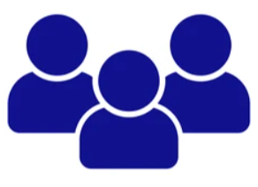 Icon of three silhouetted people in blue