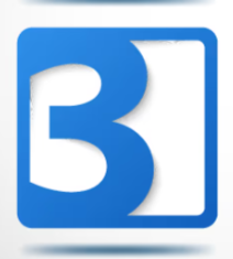 Blue logo with a white number 3 inside a square outline