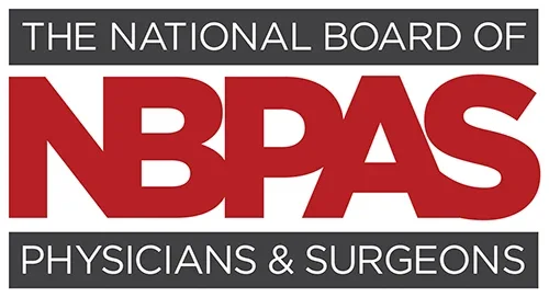 Logo of the National Board of Physicians & Surgeons with a black, white, and red color scheme.
