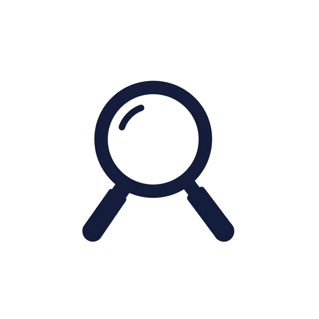 Magnifying glass icon with a dark background.