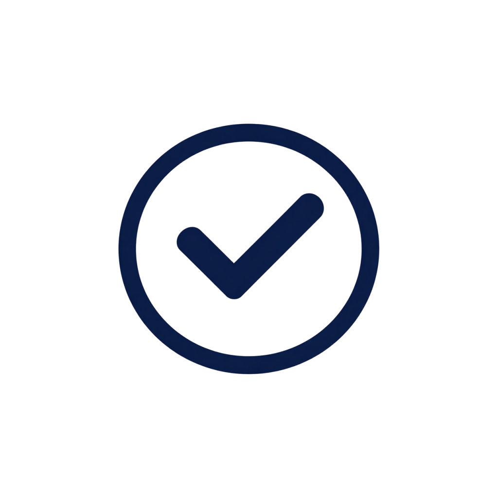 Dark blue check mark icon inside a circle