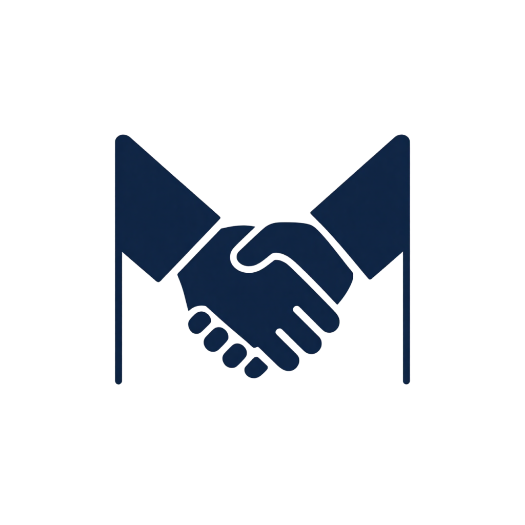 Icon of a handshake, representing agreement or partnership.