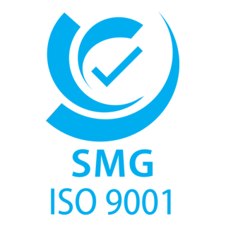 Blue and black logo featuring a checkmark inside a circular design with the text "SMG" and "ISO 9001" beneath it.