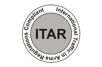 ITAR compliance certification badge with gray center and black text
