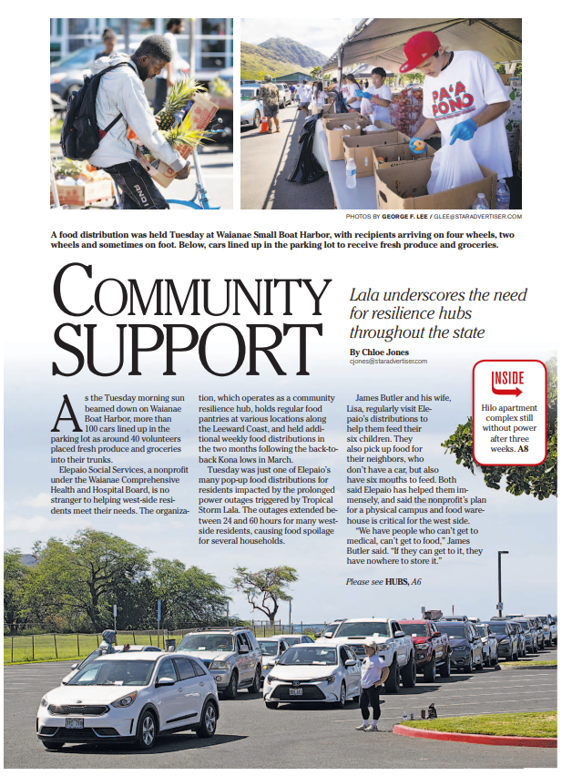 ʻElepaio featured in Honolulu Star Advertiser: Lala underscores the need for resilience hubs throughout the state 