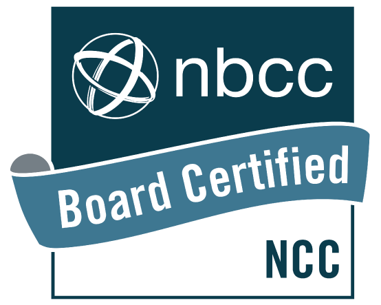 Logo of NBCC with a globe icon and a banner that reads "Board Certified NCC"