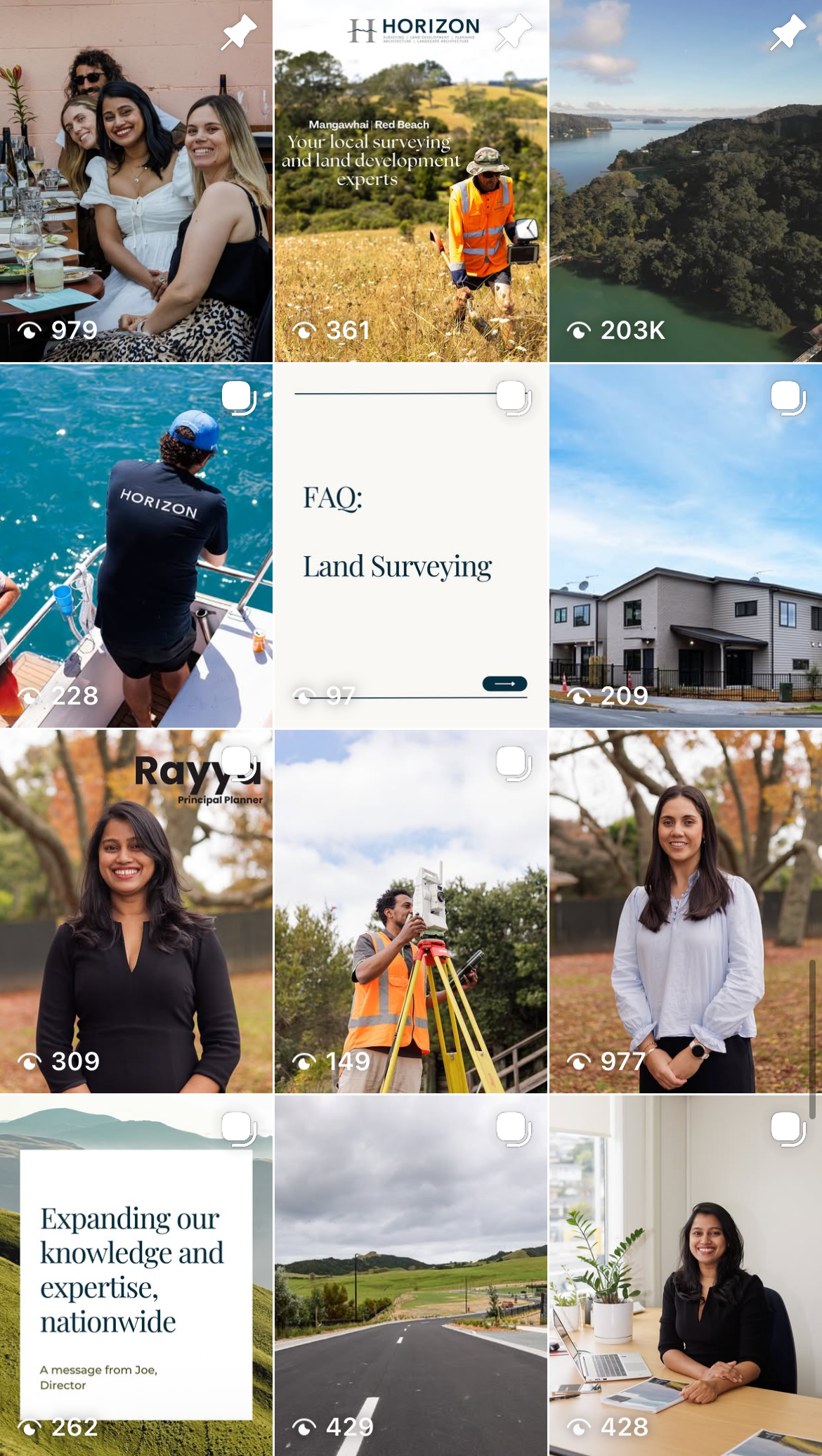 Collage of images featuring people in various settings, including outdoor landscapes, surveying activities, and office work.