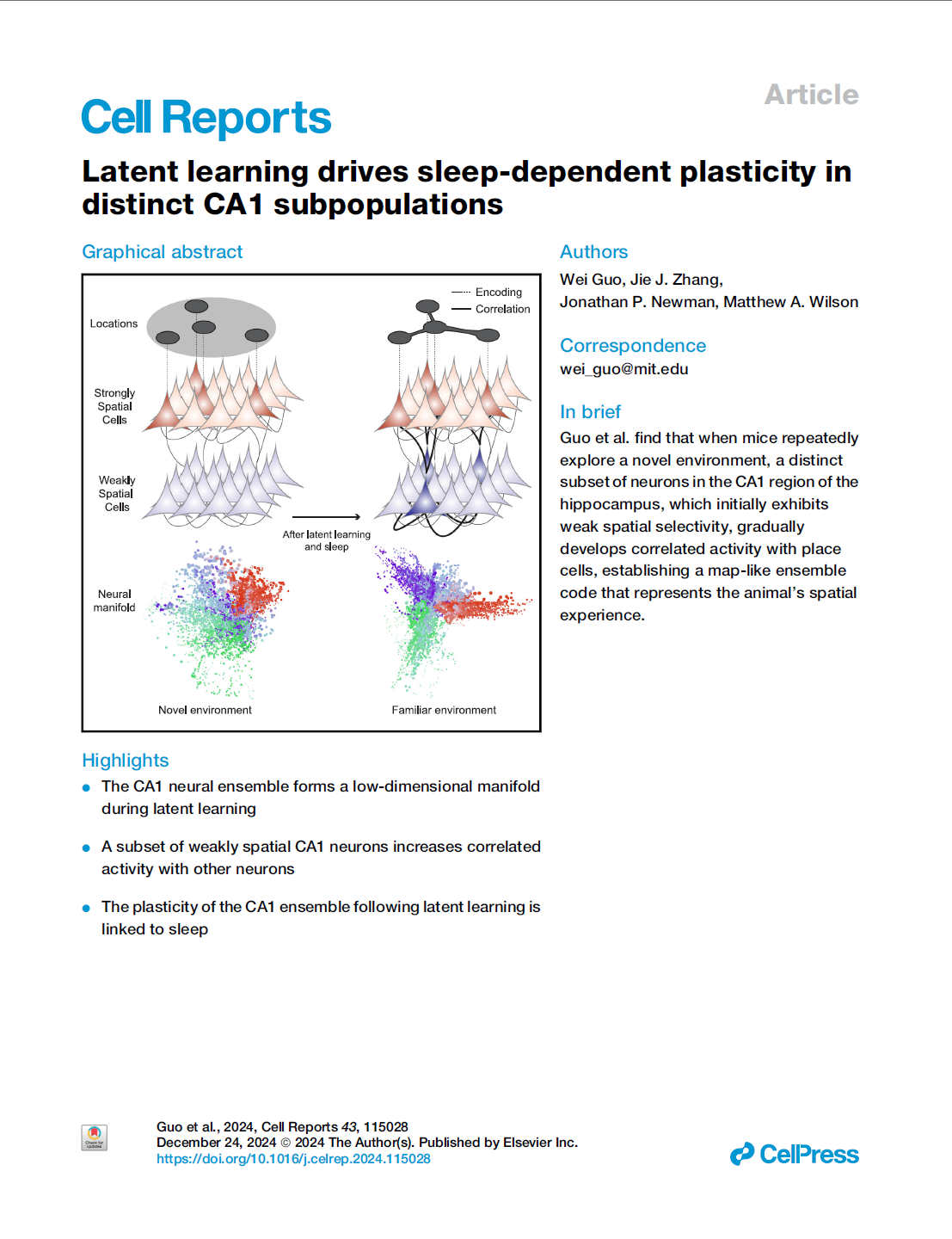 Latent learning drives sleep dependent plasticity in distinct CA1 subpopulations