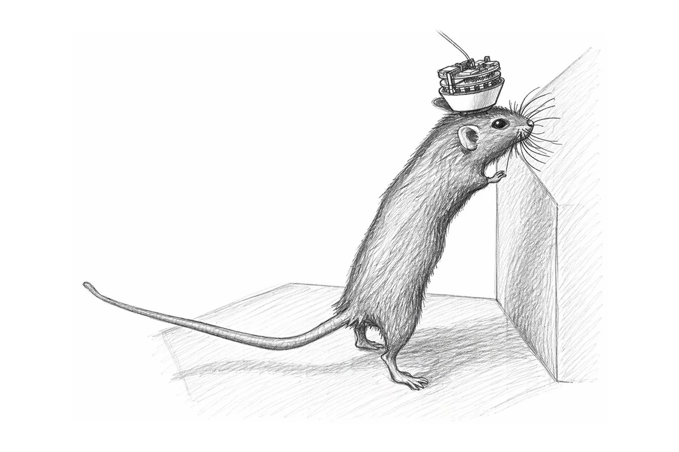 Mouse with miniature device attached to head