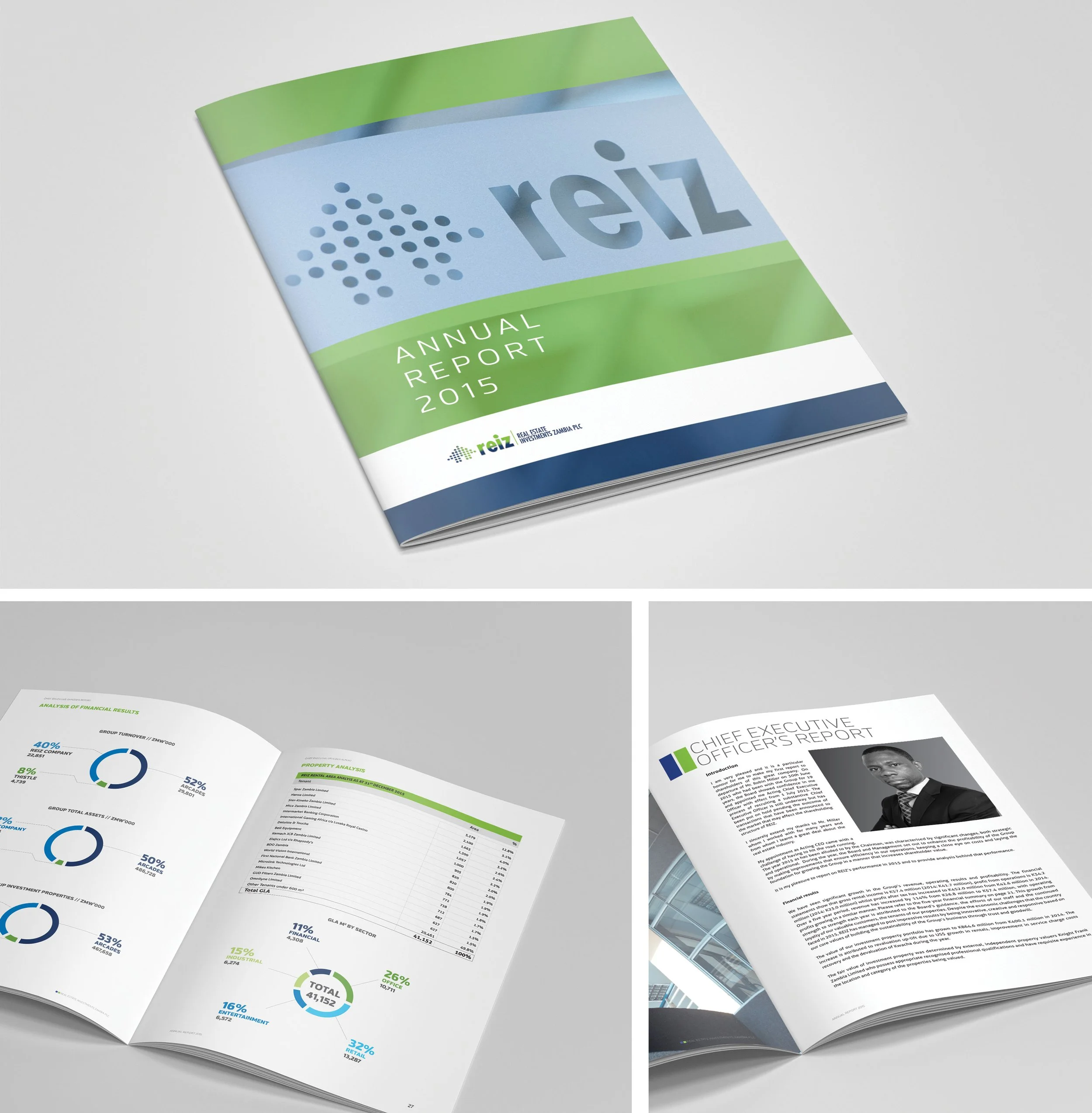 Open Excel spreadsheets with financial analysis, pie charts, and reports on a white desk.