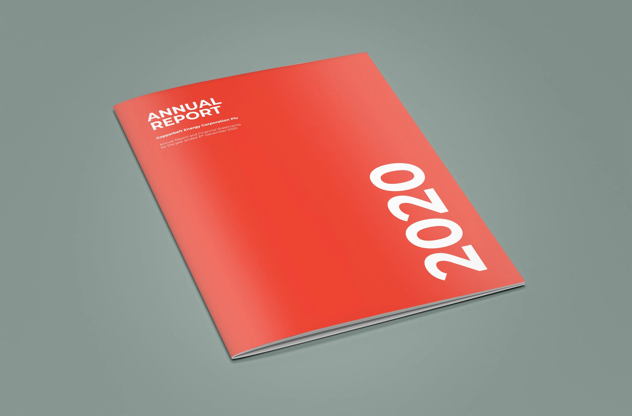 A red annual report booklet for Copperbelt Energy Corporation Plc with white text on a grey background.