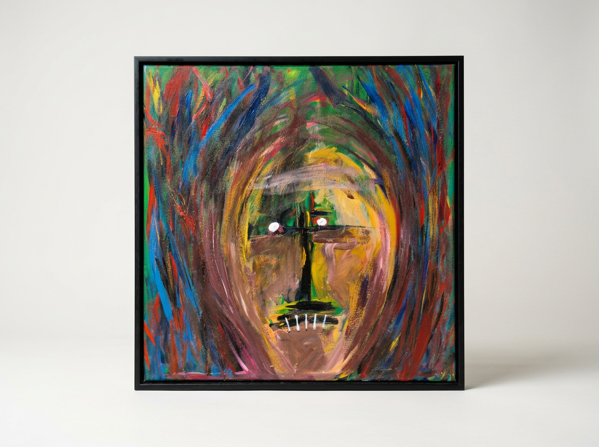 Speak No original expressionist portrait painting in black floating frame by BeckerDzine Kansas City