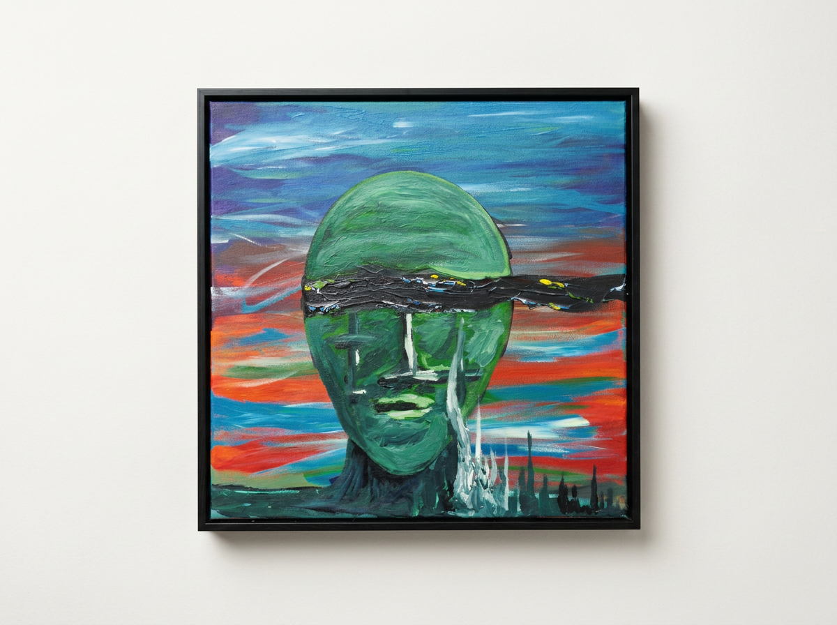 See no original expressionist portrait painting in black floating frame by BeckerDzine Kansas City