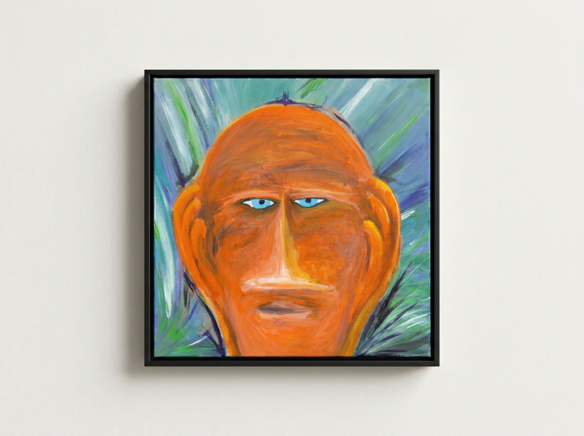 Hear No original expressionist portrait painting in black floating frame by BeckerDzine Kansas City