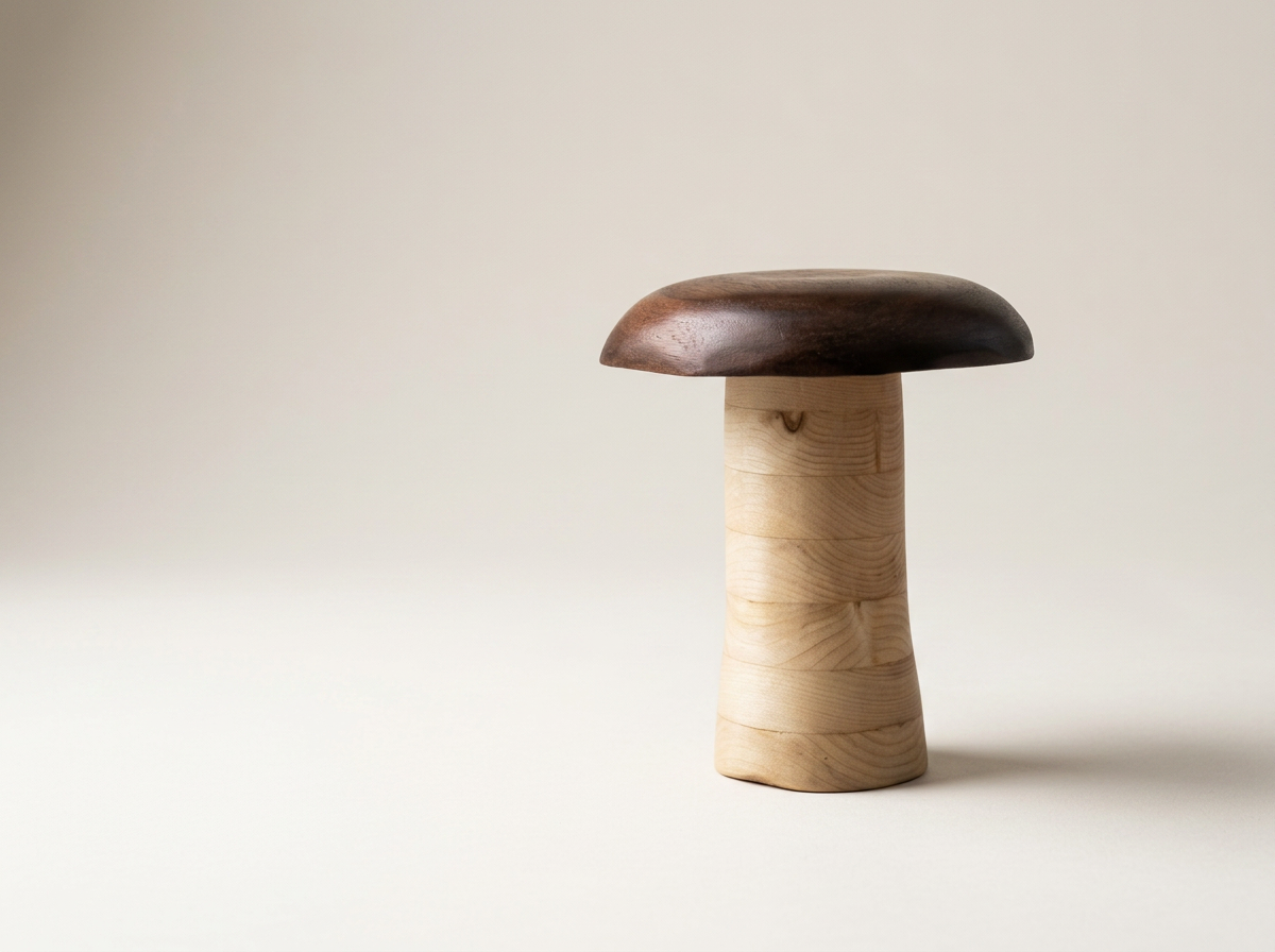 Fungal Echo Hand-Carved Wood Mushroom Sculpture by BeckerDzine Kansas City