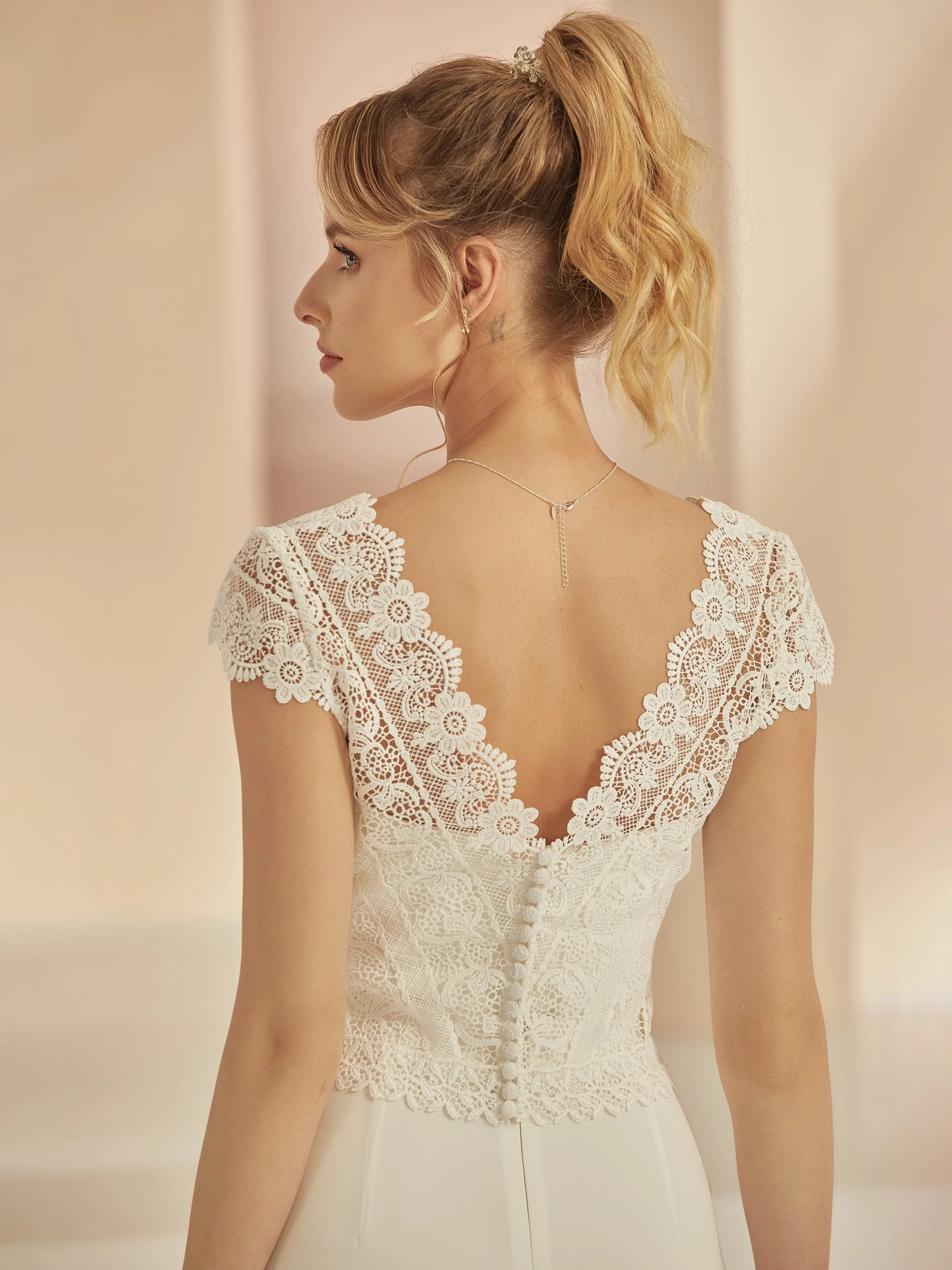 Bramble top made from guipure lace with v neck back view