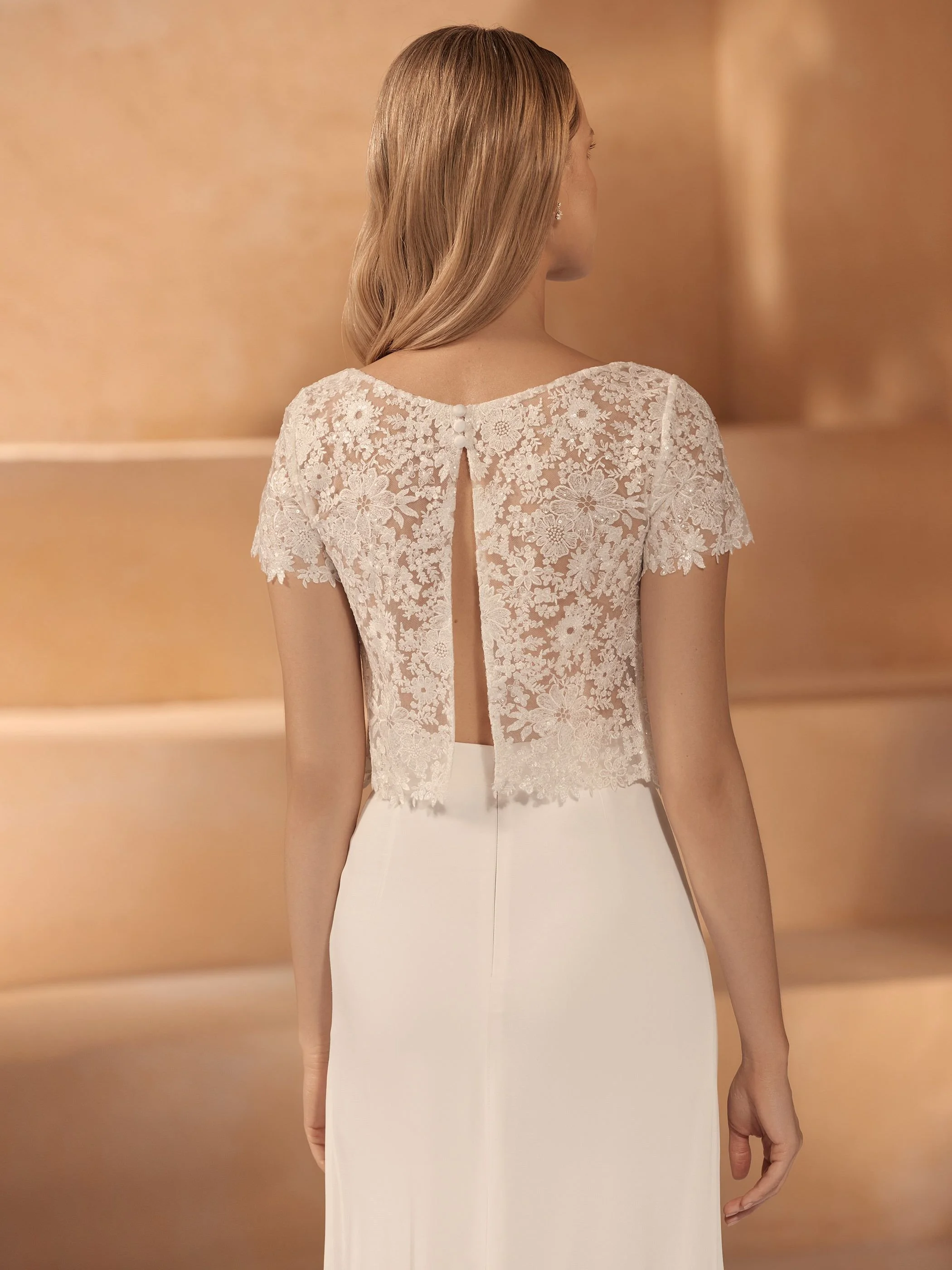 Hosta top back  shimmer lace bridal top with peek a boo back
