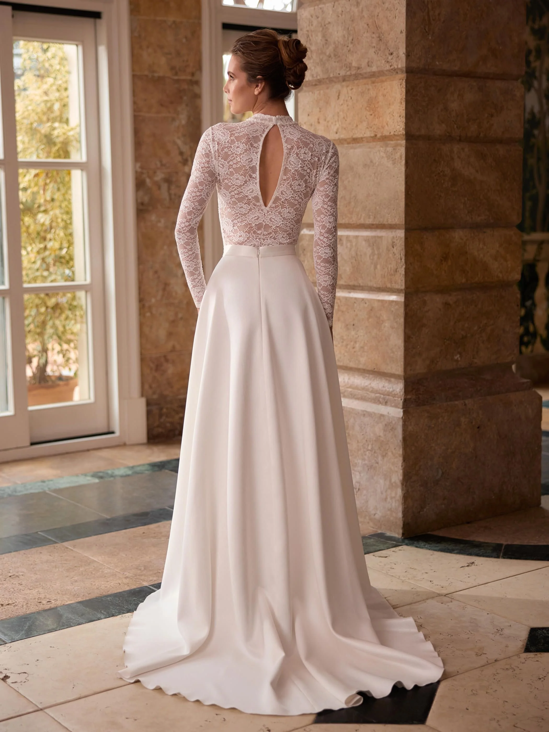Logical skirt back with lace top showing modest train