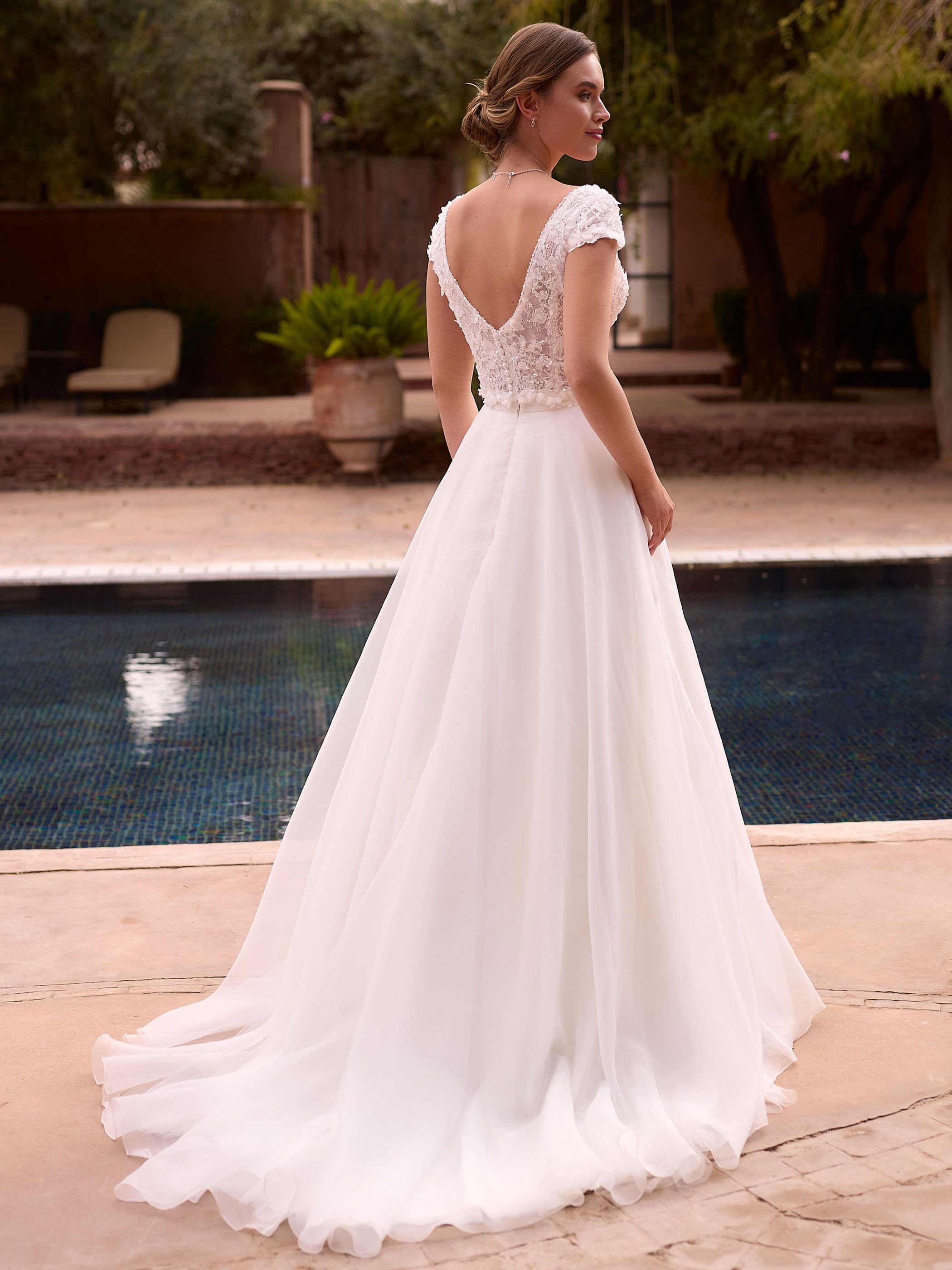 Melody Organza bridal skirt with lace cap sleeve shoulder