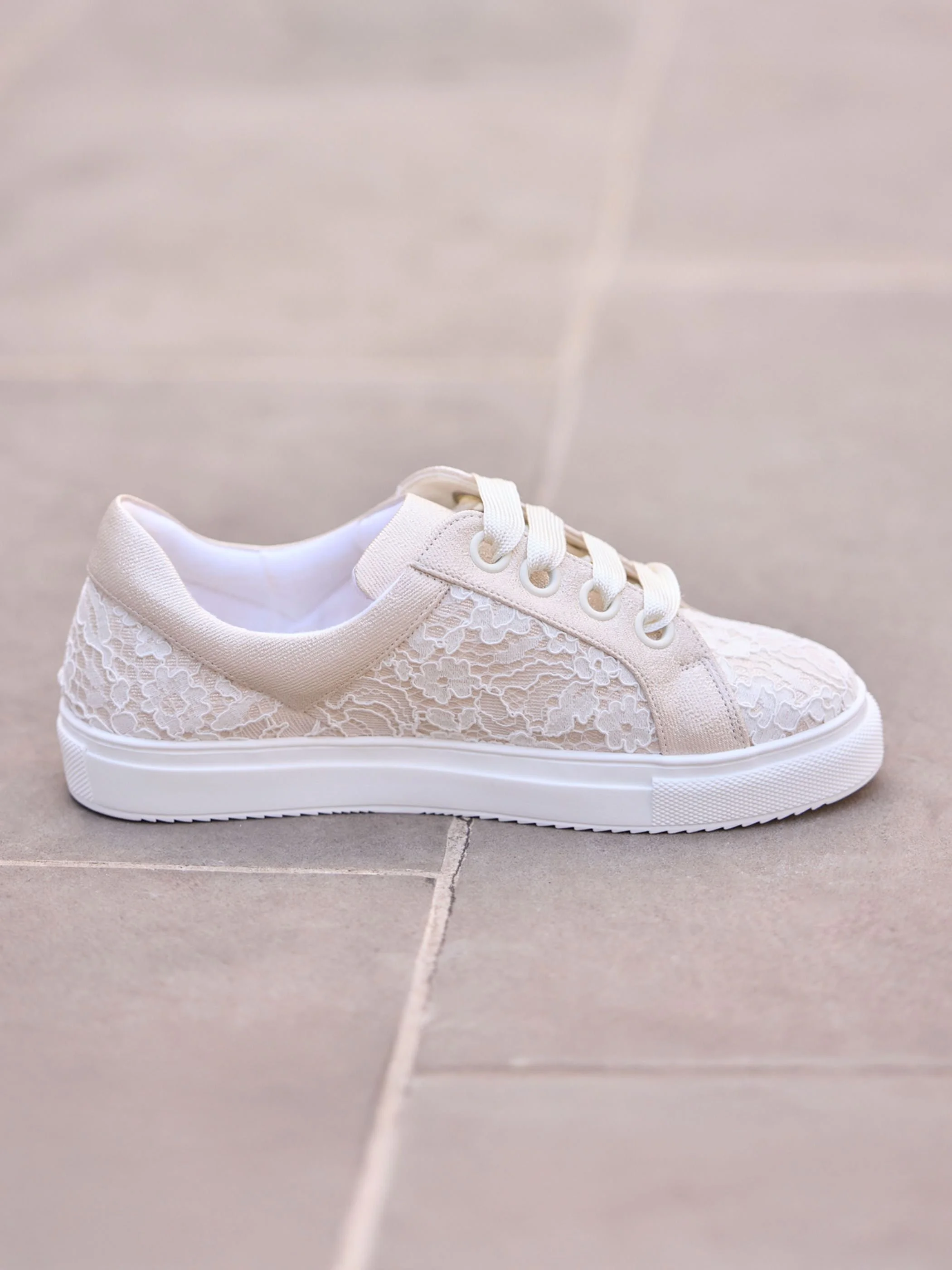 Pako Ivory and gold bridal sneaker with lace detail
