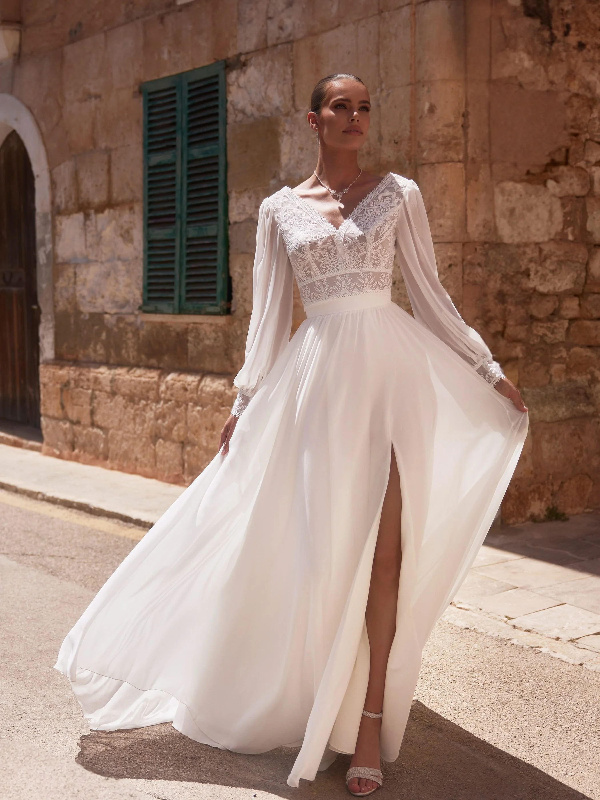 Urban top with split front chiffon skirt