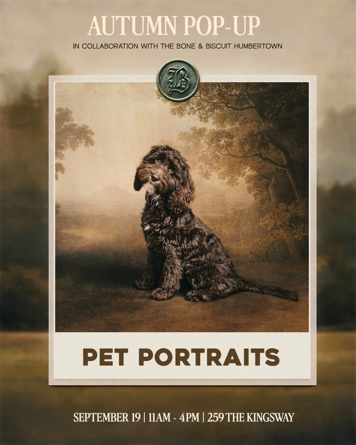 Marking the turn of the season with our Autumn 🍂 Portrait Pop-Up x @boneandbiscuit.pc.humbertown.

Join us for an exclusive single-day studio session dedicated to honoring your companion through timeless fine art.

Limited slots available.
🗓 Septem