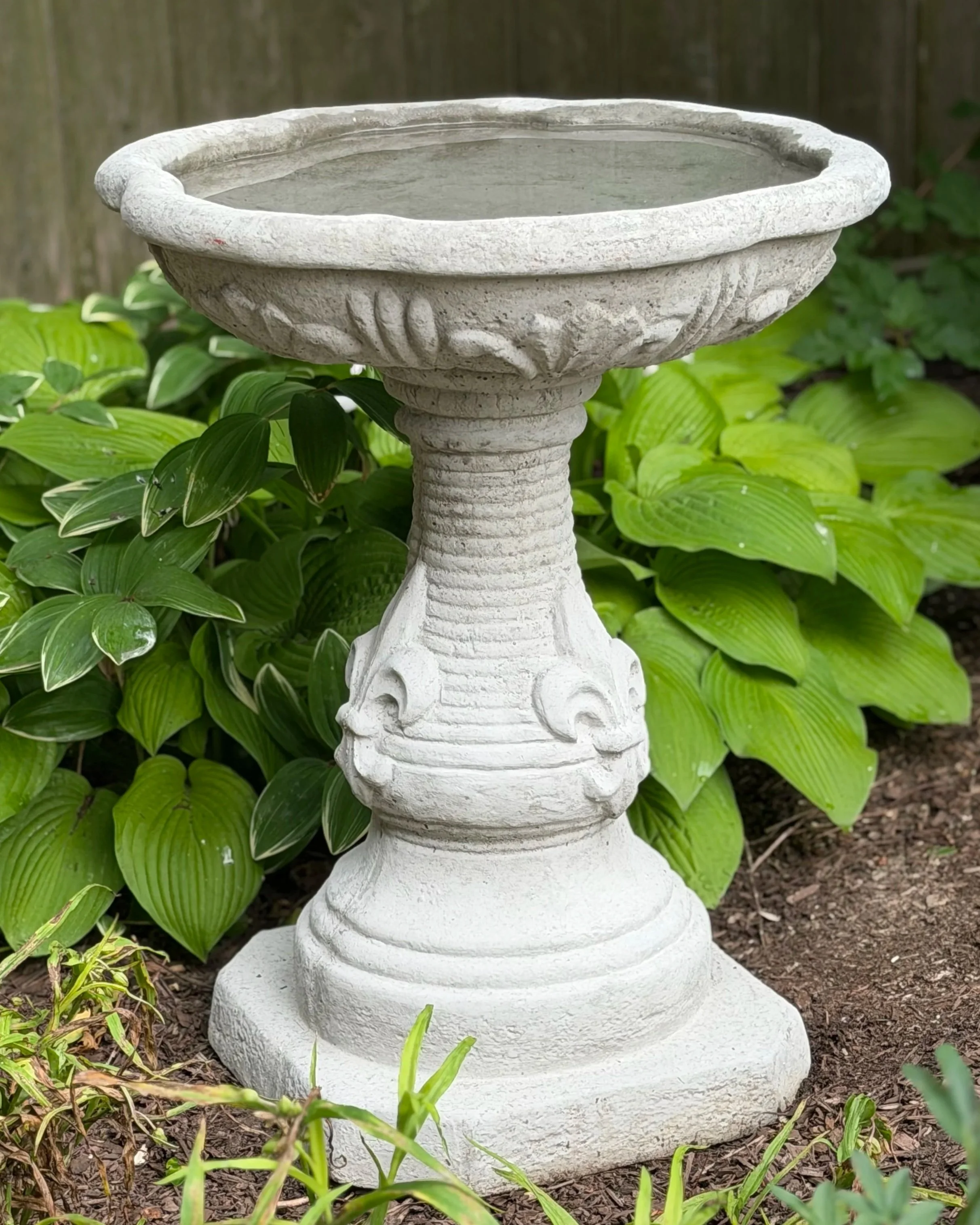 fleur-de-lis bird bath