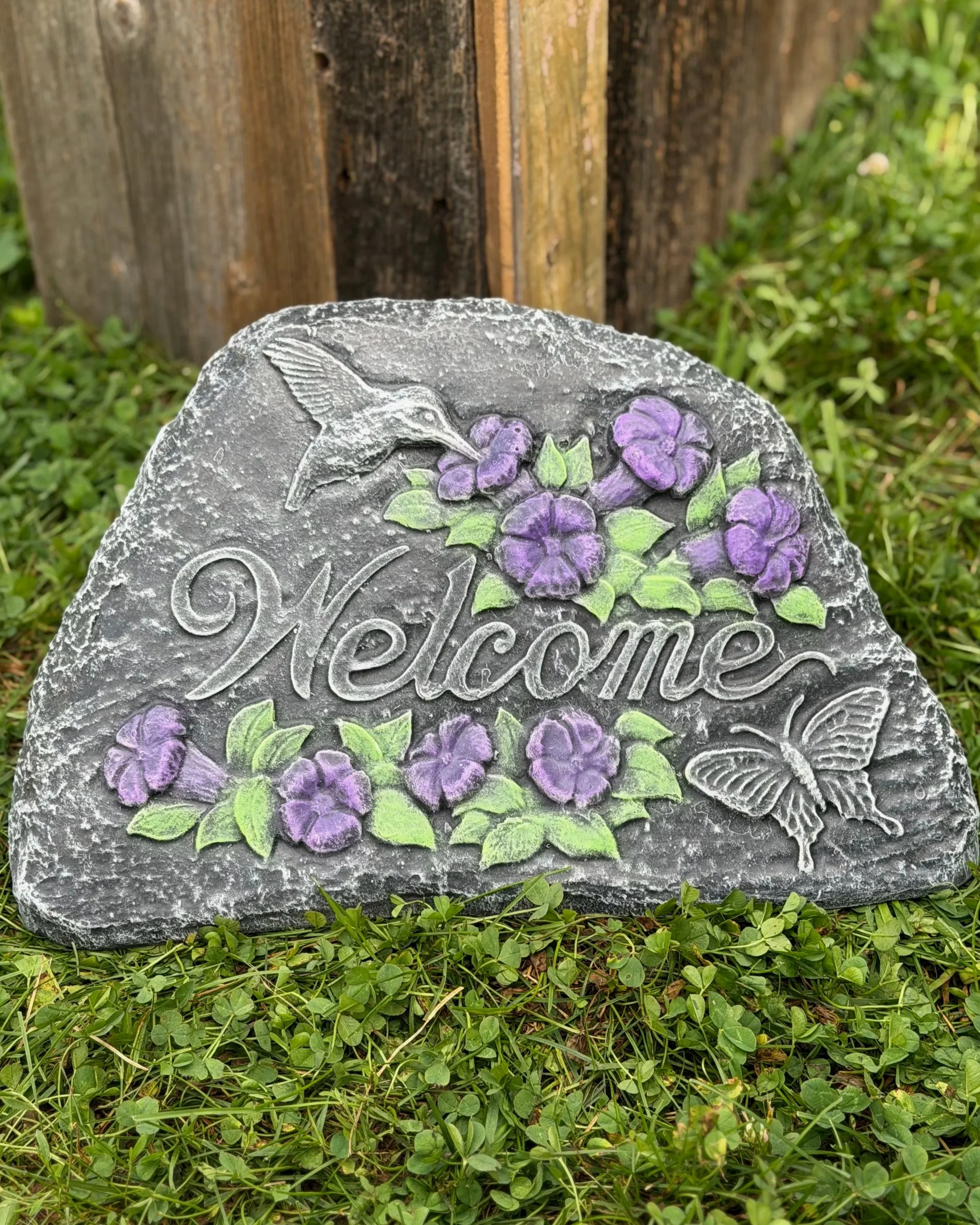hummingbird welcome rock painted