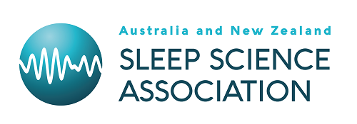 Logo of the Sleep Science Association featuring a blue circle with a white wave pattern inside, and text reading 'Australia and New Zealand Sleep Science Association.'