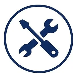 Icon of a wrench and screwdriver crossed inside a circle