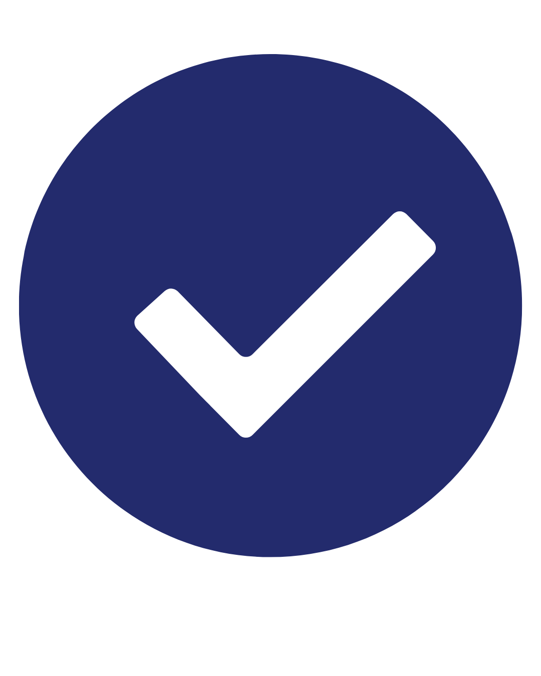 A blue circle with a black checkmark in the center.