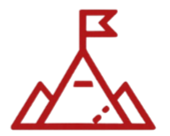Simplified line drawing of a mountain with a flag at the peak.