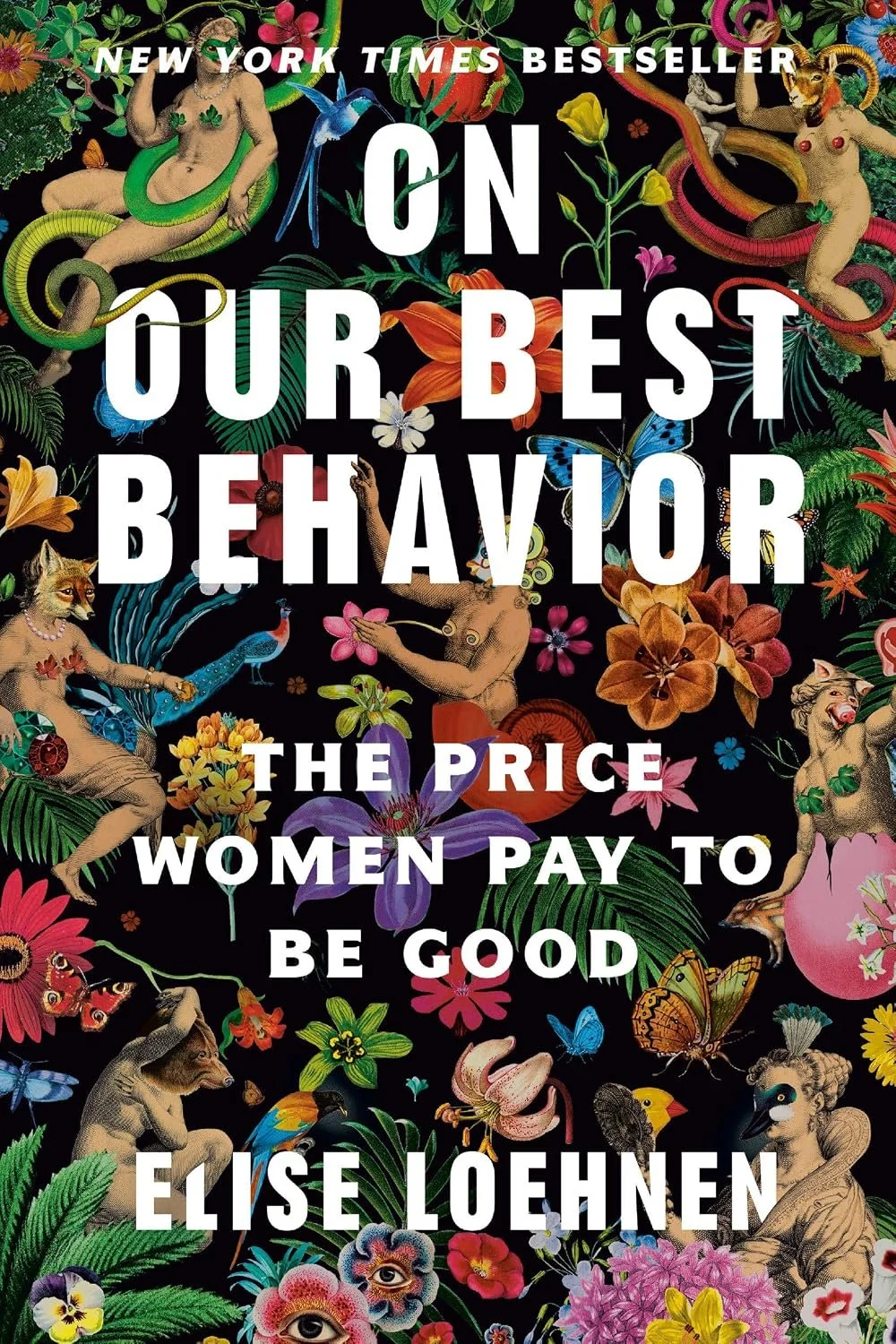 Colorful book cover featuring surreal illustrations of women with animal features, surrounded by vibrant flowers, butterflies, and jungle elements, with bold white text of the title and author's name.