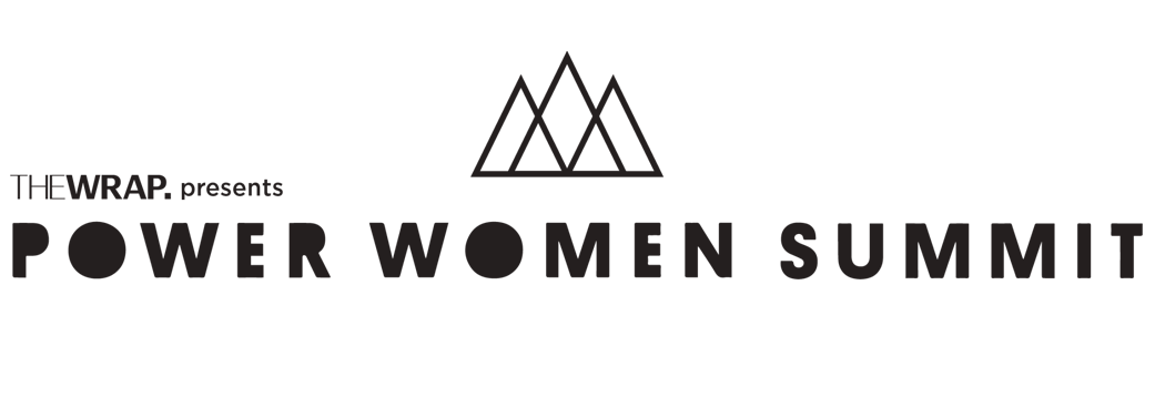 Black and white logo for the Power Women Summit presented by TheWrap, featuring a stylized mountain range icon and bold text.