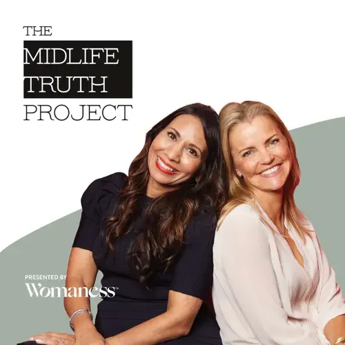Two women sitting closely with their heads touching, smiling at the camera. The image includes text that reads "The Midlife Truth Project" and