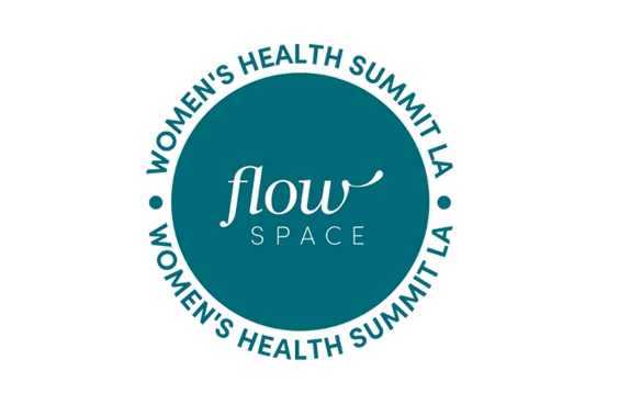 Logo for Women's Health Summit in LA featuring the words 'flow space' surrounded by a teal circle with additional event information.