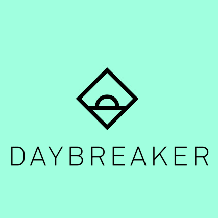 A logo with geometric shapes and a stylized sunrise or horizon, accompanied by the word 'DAYBREAKER' in uppercase letters.