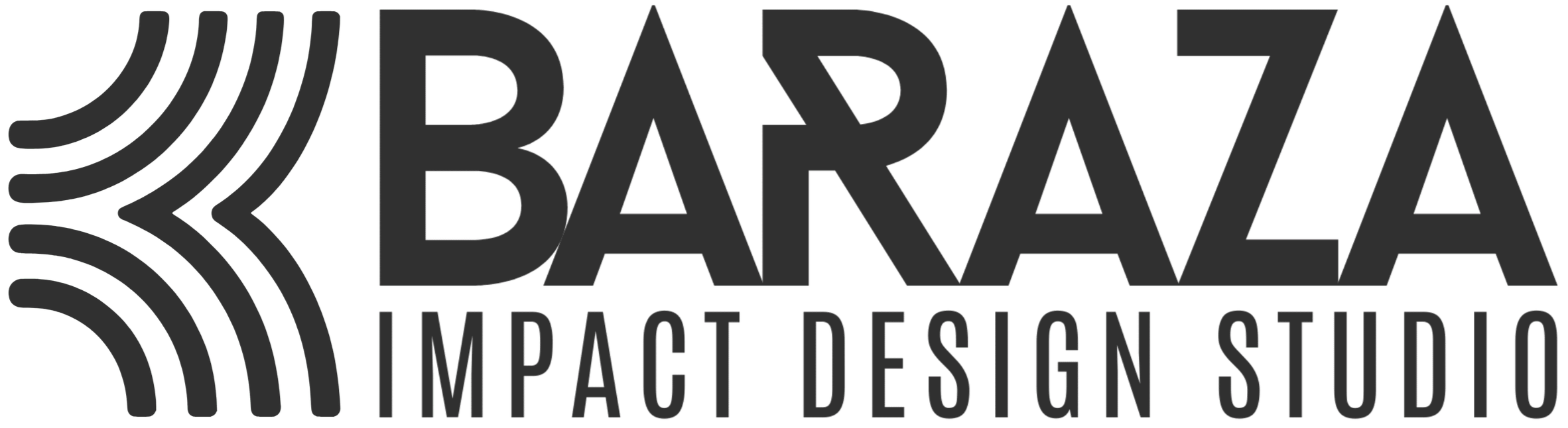 Logo with the word 'BARAJA' in large font and 'Impact Design Studio' in smaller font below, accompanied by a stylized curved lines design.