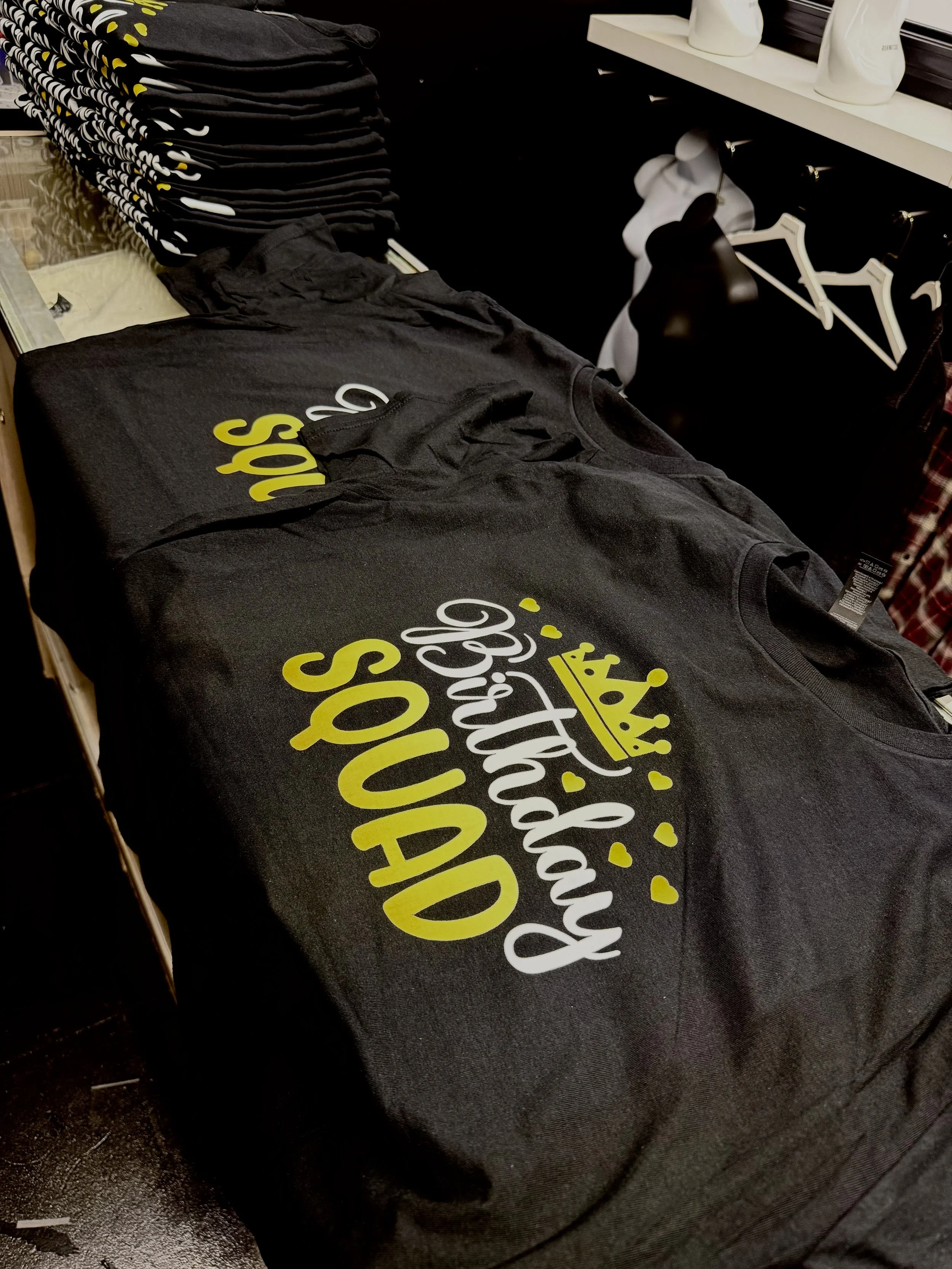 31 custom T-shirts printed and prepared by PurePress Wholesale for a family  celebrating a birthday in Jamaica 
