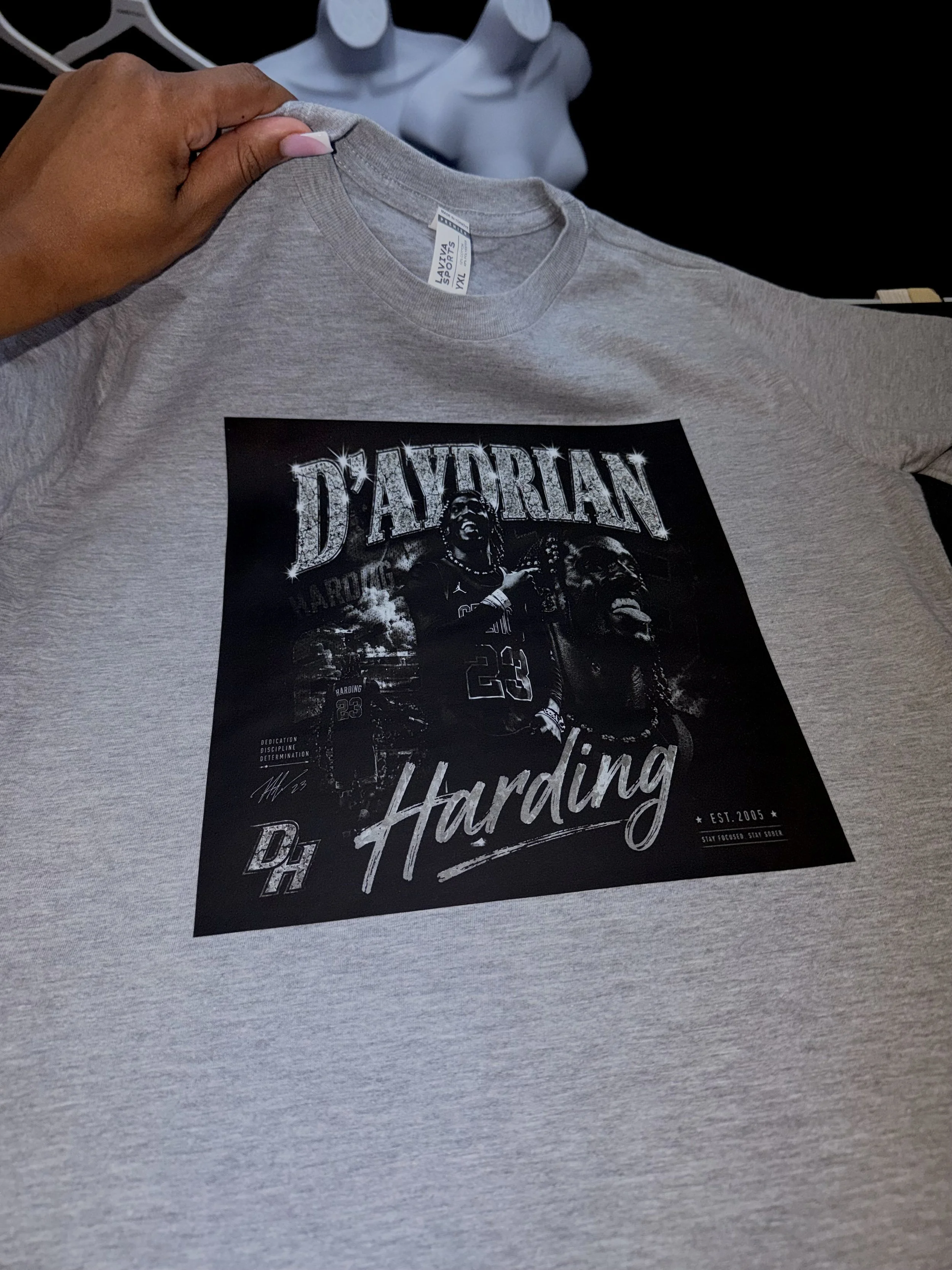 Gray custom concert T-shirt featuring artist Daytr'an, printed by PurePress Wholesale.