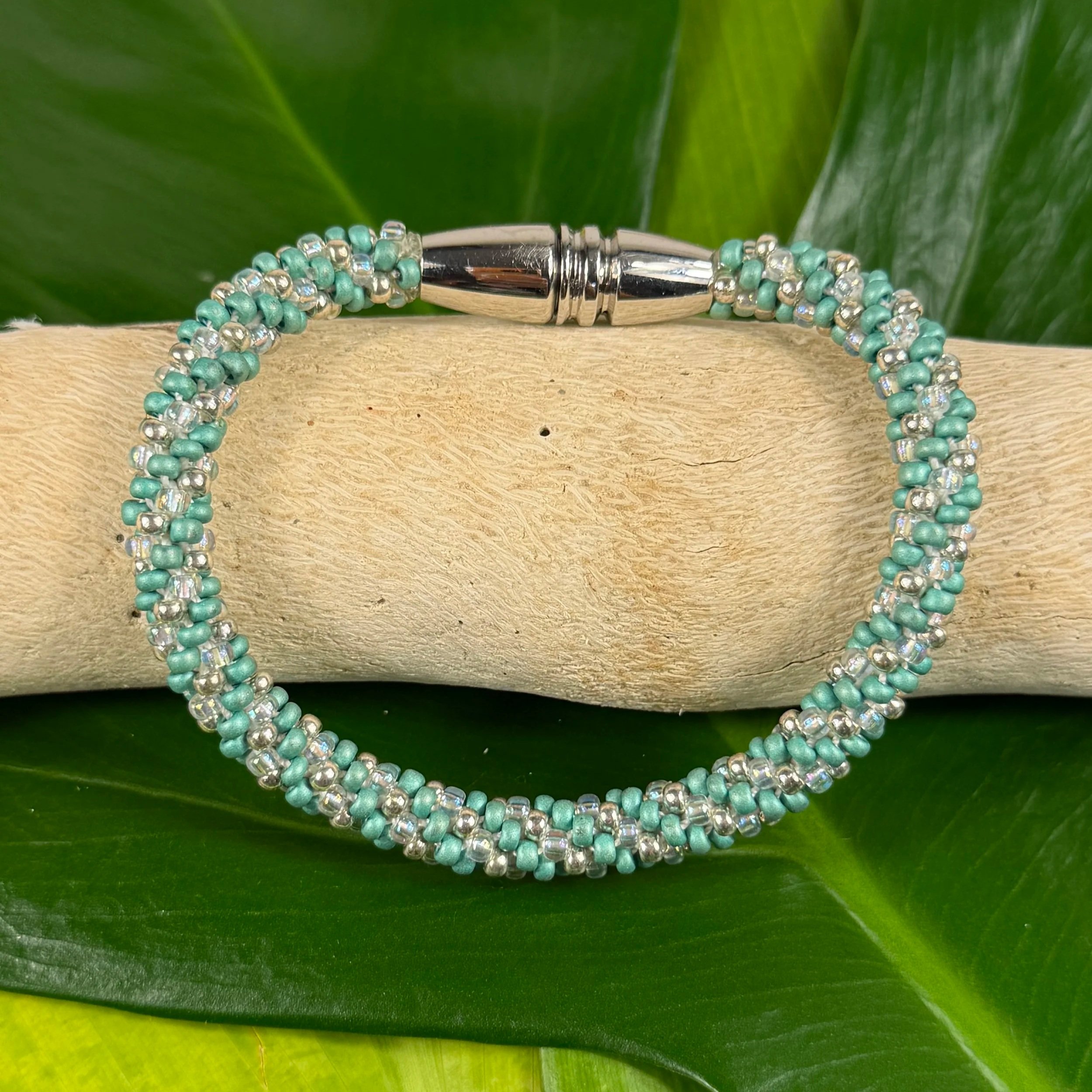 8½ Teal and Silver Spiral Bracelet