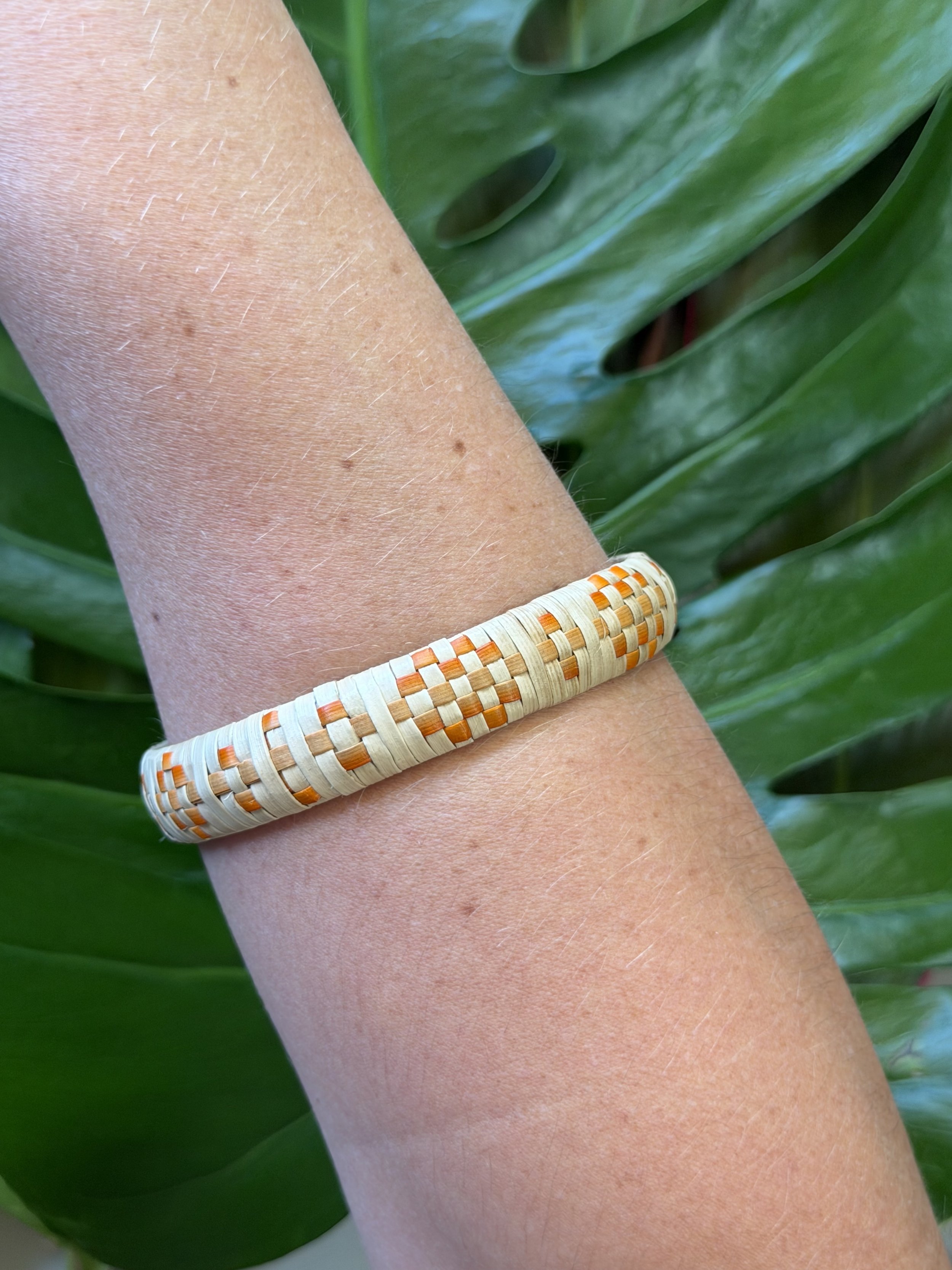 9½ Orange Pua and Checkerboard Lauhala Bracelet