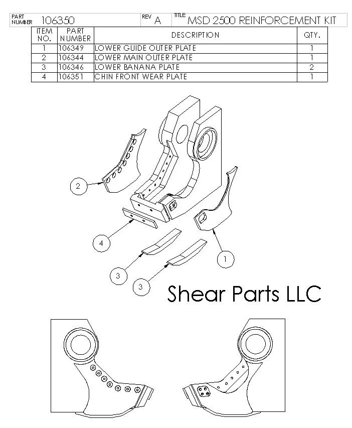Repair and reinforcement kit for mobile shears.