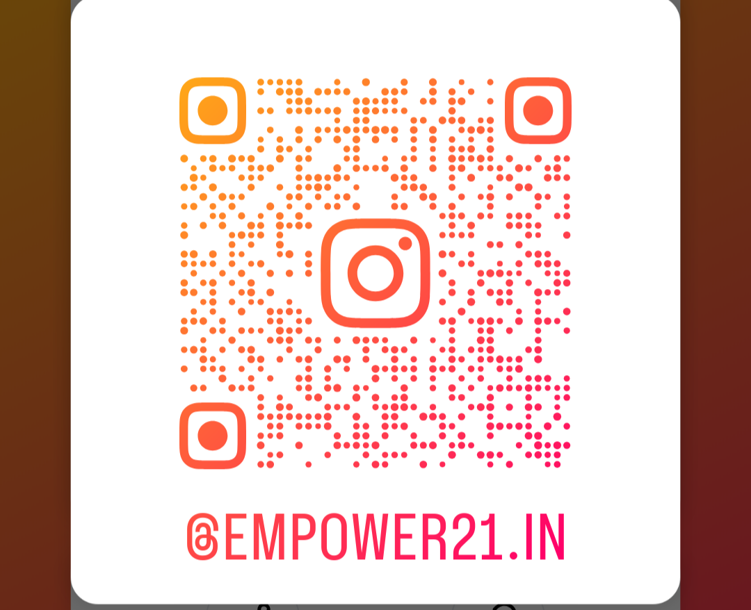 An Instagram QR code with the username '@EMPOWER21.IN' displayed beneath it.