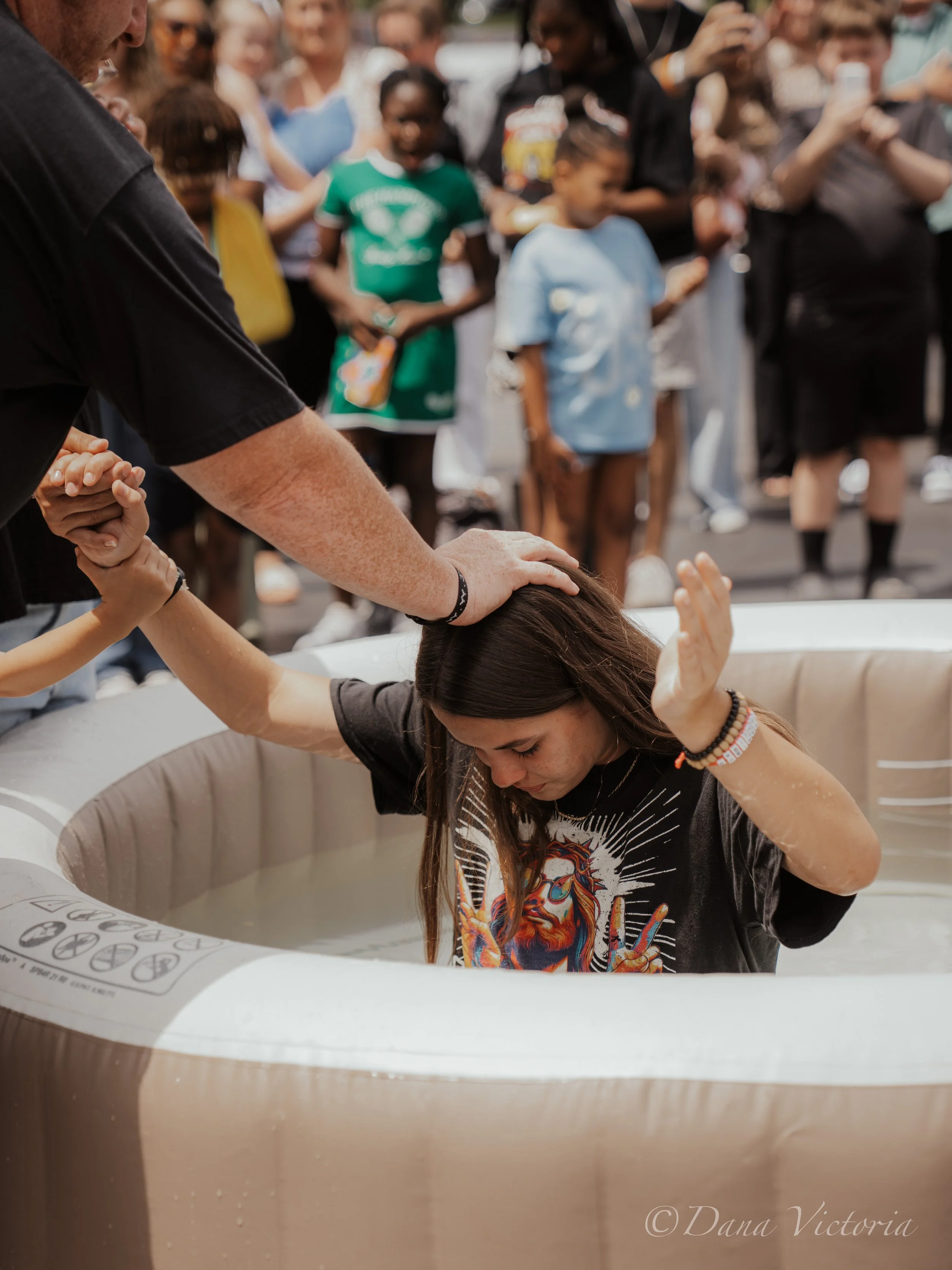 Kansas City baptism ceremony event photography, family and friends gathered outdoors