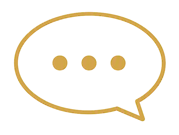 Gold speech bubble icon with three dots inside.