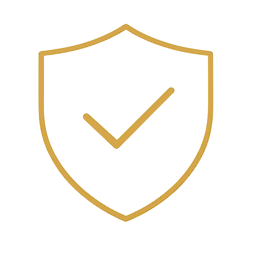 Gold shield with a checkmark symbol, representing security or protection.