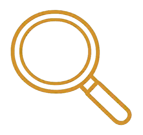 A gold-colored magnifying glass with a transparent handle.